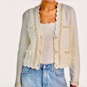 House of Harlow 1960 Cream Scallop & Pearls Cardigan